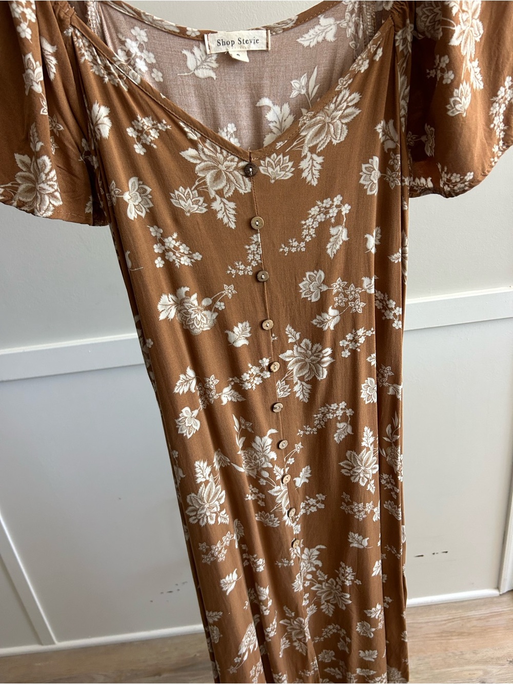 Shop Stevie Brown and White Floral Button-Front Maxi Dress - Picture 4 of 5